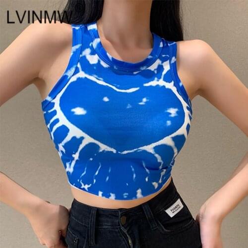 LVINMW O Neck Sleeveless Print Casual Slim Summer Crop Top Patchwork Tie Dye Basic Fashion Tank Tops Women Female Outfits