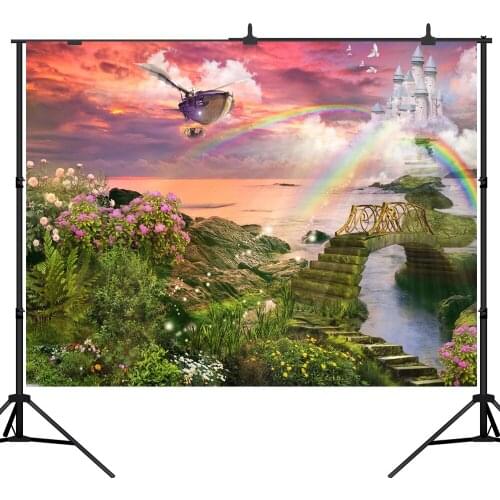 Lyavshi photography backdrop fairy tale castle Airship Rainbow birthday party photocall background photobooth photo prop shoots