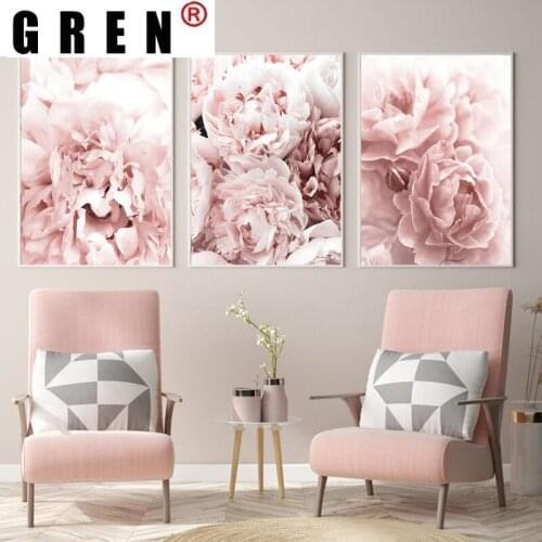 GREN Modular Flower Poster Peony Print Roses Floral Canvas Painting Picture Scandinavian Wall Art Picture Living Room Home Decor