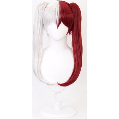 My Hero Academy Red And White Stitching Long Hair Female Version Sex Turn Boom Jiao COS Wig Double Ponytail