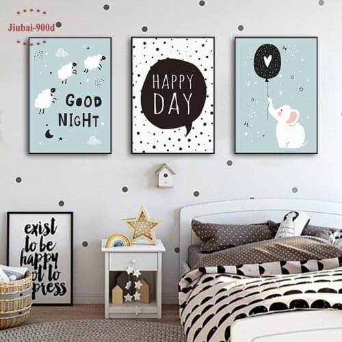 Cartoon Nursery Wall Art Canvas Painting elephant sheep Art Poster Print Wall Picture for child room Posters and Prints Nur75