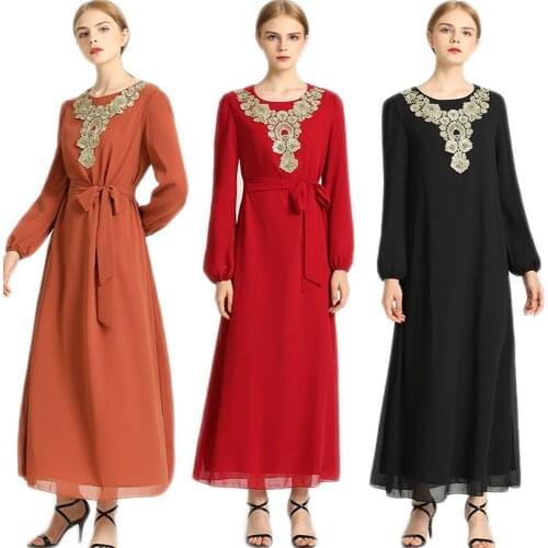 Muslim Women Hijab Dress Vintage Ethnic A Line Dresses Dubai Abaya Turkish Kaftan Islamic Clothing Arabic Robe Party Gown Jilbab