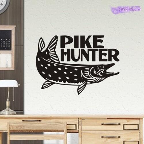 Pike Hunter Sticker Angling Decal Bucket Tackle Shop Fishhook Sticker Fish Tank Boat Box Car Vinyl