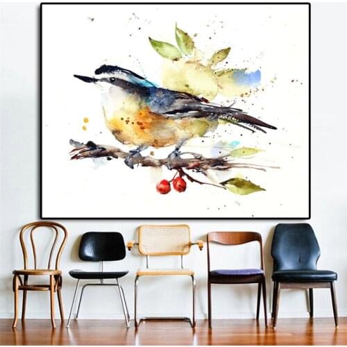 Nuthatch Bird Watercolor Minimalist Wall Art Canvas Posters Prints Painting Wall Pictures For Office Bedroom Home Decor Artwork