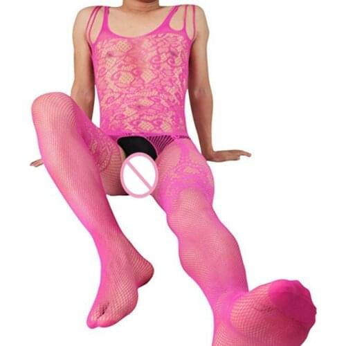 NEW Men Lingerie Open Crotch Jumpsuit High Elastic Pantyhose Suspenders Sexy Body Stockings Gay Mens Underwear Fishnet Bodysuit