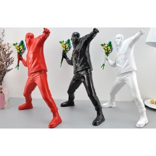 Best seller Home Decorations Banksy Flower Thrower Sculpture Bomber Statue Figure Collectible Art Toy