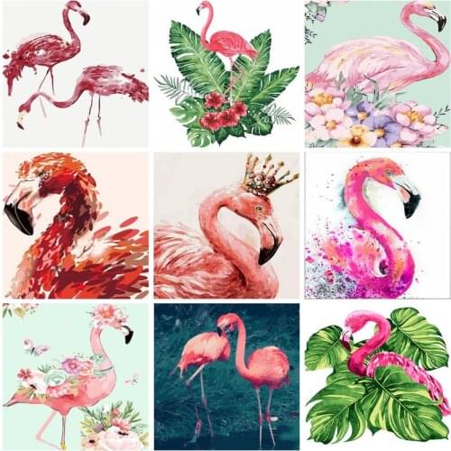 PhotoCustom Flamingo Acrylic Paint By Numbers Oil Painting By Numbers On Canvas Animals 40x50cm Frameless DIY Draw Number Decor