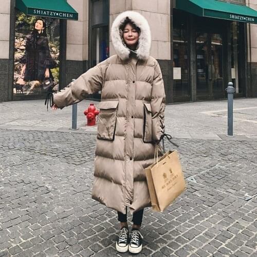 Winter 2020 Female Coat Down Big Fur Collar Hooded New Korean Solid Color Thick Warm Loose Casual Plus-Sized Women Jacket B22