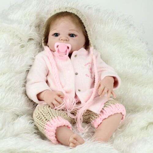 22 Inch Full Body Silicone Reborn Baby Handrooted Mohair Realistic Baby Doll Handmade Baby Girl Doll Birthday Gifts for Kids