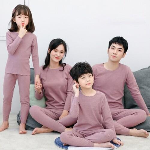 Family Matching Pajamas Set Autumn Winter Mother Daughter Fluff 37° Constant Temperature Thermal Underwear Boys Girls Long Johns
