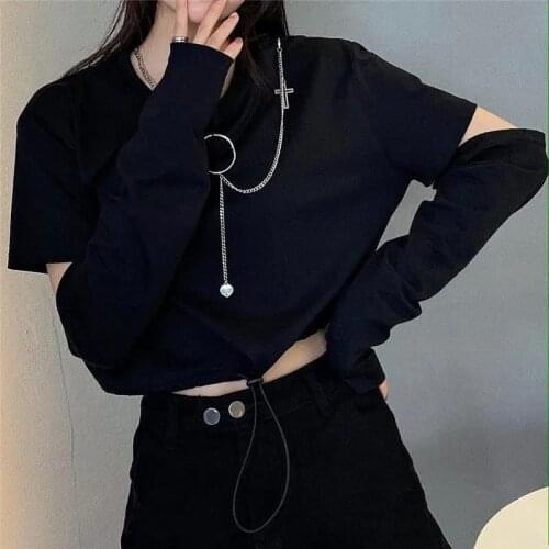 Spring autumn womens Harajuku cargo pants handsome cool two-piece suit chain long sleeve + stripe trousers gothic clothes