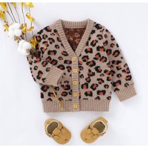 2020 Winter Fall Infant Baby Girls Sweater Coats 0-24M Leopard Print Long Sleeve Single Breasted Tops Soft Cardigan Outwear