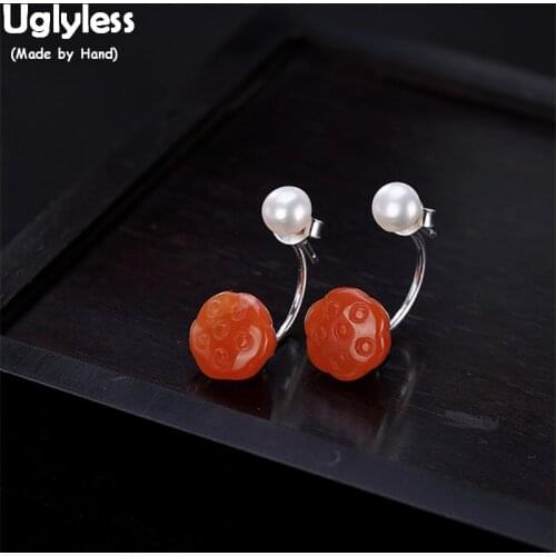 Uglyless New Design Nature Agate Lotus Flower Earrings Women Real Solid 925 Silver Fine Jewelry Dual Use Detachable Pearls Studs