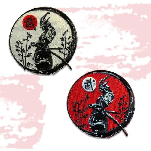 SAMURAI WARRIOR Embroidery Patches Morale Japan Japanese KanJi Sword Iron on Appliques Rising Sun Bushido Code Loyalty Decorate