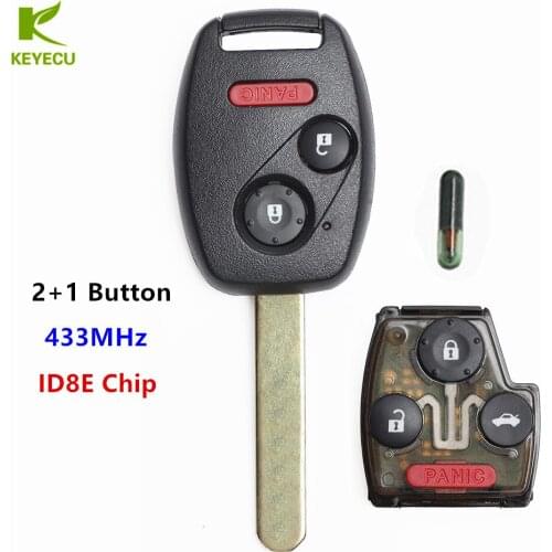 KEYECU Replacement New Remote Key Fob 2+1 Button 433MHz Separate ID8E Chip for 2005-2007 Honda Civic Accord