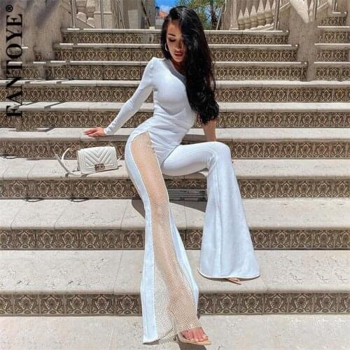 Fantoye Bodycon Diamond Fishnet Patchwork Women Jumpsuit Black Long Sleeve Sexy Backless Jumpsuit Ladies Autumn Skinny Partywear