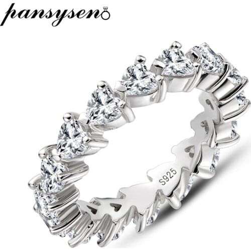 PANSYSEN Charms 4x4MM Heart Design Wedding Engagement Rings for Women Luxury Diamond Genuine Silver 925 Fine Jewelry Ring Gifts