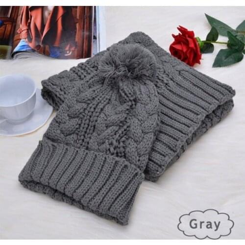 Winter Scarf and Hat 2pcs Set Plush Ball Beanie Autumn Lady Warm Knitted Cap Vintage Women Bonnet Femme Black/Red