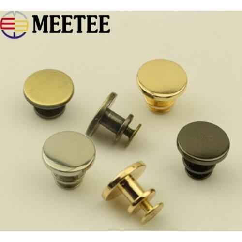 Meetee 10/20sets 15mm Luggage Leather Decoration Flat Screw Nail Buckle Bucket Rivet Studs Screw Clasp DIY Bags Crafts Accessory