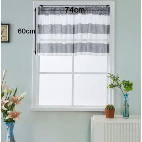 2Pcs Grey_ 74x60cm Striped Bathroom Short Valance Rod Pocket Curtains Kitchen Window Treatment Decor
