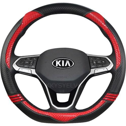 Car Carbon Fiber Leather Car Steering Wheel Cover for Kia Picanto Sorento Forte Cerato Rio Soul K2 K3 Ceed Auto Accessories