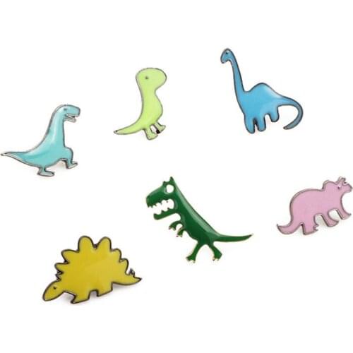 6pcs/set Dinosaur Memory Brooches Metal Lapel Pins Cartoon Animal Pattern Women Men Clothing Bag Jewelry Corsage Gift