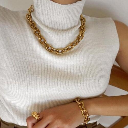 JUST FEEL Hip Hop Gold Color Heavy Metal Chain Choker Necklace Unisex Punk Gothic Metal Type O Link Chain Necklace Women Jewelry