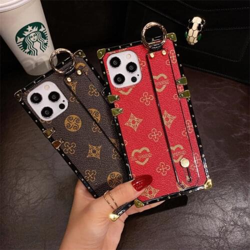 Wrist Strap Phone Holder Stand Case For iPhone 11 12 Pro Max 12mini X XSMAX XR 8 7 6 6S Plus SE Case Iphon 11 Pro Leather Square