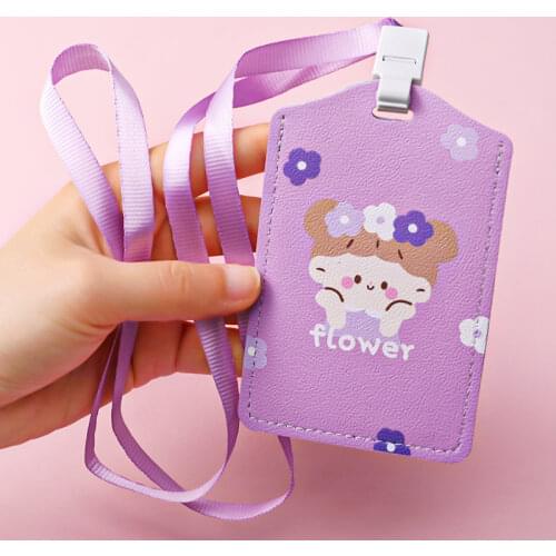 Cartoon PU Leather Bus ID Holders Pass Case Cover Student Identification Badge Card Access Exhibition Card Case with Lanyards