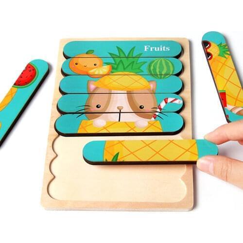 Montessori Wooden Puzzle Jigsaw Tangram Toys for Children Educational Learning Toys Intelligence Assemble Cartoon Puzzles Toys