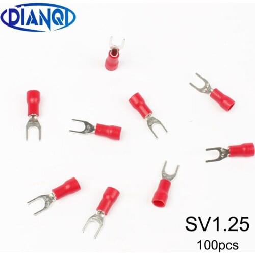DIANQI SV1.25-3 4 5 6 8 Red Furcate Fork Spade 22~16AWG Wire Crimp pressed terminals Cable Wire Connector 100PCS/Pack SV1-4 SV