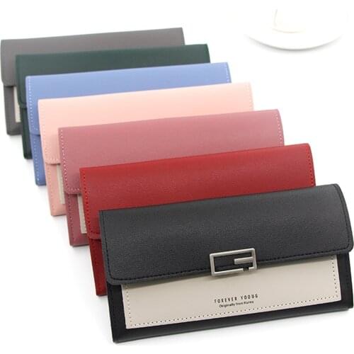 Long Wallet Pu Leather Cover Button Fix 3 Folder Coin Cash Carry Card Holders For Woman Shopping Take Birthday Gifts
