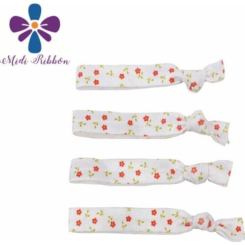 5/8"16mm Small flower Printed Fold Over Elastic Ribbon for Handmade knot Hair Tie Set DIY Bows 9.5cm 50pcs/pack