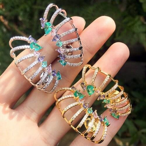 EYIKA New Design Mix Color Crystal Zircon Water Drop Ear Cuff Luxury Women Versatile Stud Earring Wedding Party Jewelry Gift