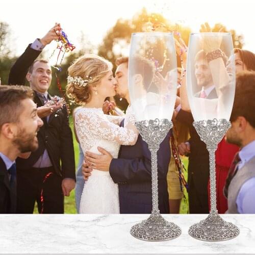 LASODY Crystal Set Champagne Flutes Silver Wedding Glasses Mr & Mrs Toasting Cups Gift Sets for Couples Engagement