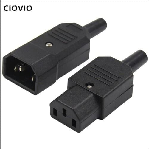 IEC Straight Cable Plug Connector C13 C14 10A 250V Black female&male Plug Rewirable Power Connector 3 pin AC Socket