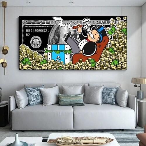Money Picsou Canvas Prints Gold Standard Modern Canvas Painting Dollar Picture Style Street Art Canvas for Home Decor Wall