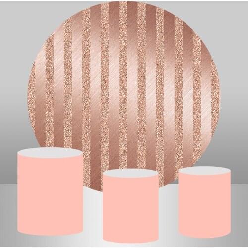Round Circle Backdrop Rose Gold Stripes Birthday Party Banner Cake Table Cover Bokeh Glitter Photography Background Photo Booth