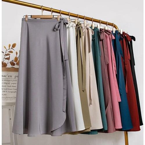 Summer Skirts Womens 2021 New High Waist Side Tie Beach Casual Wrap Skirt Women Solid Elegant Midi Skirt Woman Clothes
