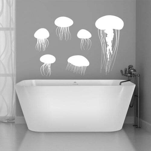 Jellyfish Sea Fish Bathroom Wall Sticker Vinyl Modern Home Decor Ocean Animal Design Removable Mural Wallpaper Y-32