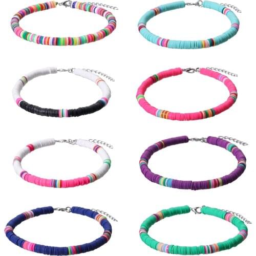 Fashion Colored Soft Pottery Ankle Bracelets for Women Summer Beach Creative Adjustable Foot Chain Anklets Barefoot Jewelry