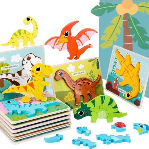 Cartoon Dinosaur Wooden Puzzle Board Educational Toys for Kids Early Learning Color Shape Children Birthday Gifts