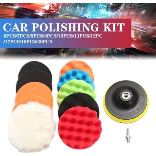 7/12pcs Buffing Pad 3/5/6/7 Inchs Car Sponge Polishing Pad Kit Abrasive Polisher Drill Adapter Waxing Compound Tools Accessory