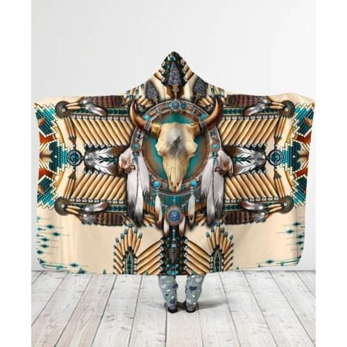 Plstar Cosmos Birds Feather/Native/Buffalo Head Motifs Hooded Blanket 3D full print Wearable Blanket Adults men women style-10