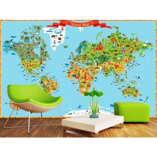 Custom papel de parede infantil,Landmarks world map,3D cartoon mural for living room childrens room park wallpaper
