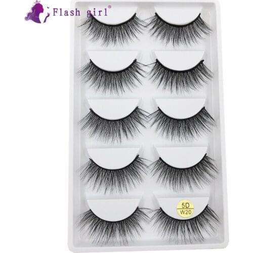 Flash Girl Makeup 5D Mink Eyelashes 5D-W20 Handmade Wispy Fluffy Long Eye Lashes Reusable Soft Eyelash Extension