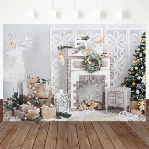 Christmas Photography Background Christmas Tree fireplace Gift Fawn Backdrop Child Party Decoration Banner For Photo Studio