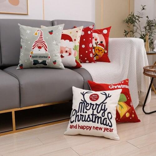Christmas Decoration Cushion Cover Santa Snowflake Pillow Case Cotton Embroidery Pillow Cover 45x45cm for Living Room Decoration