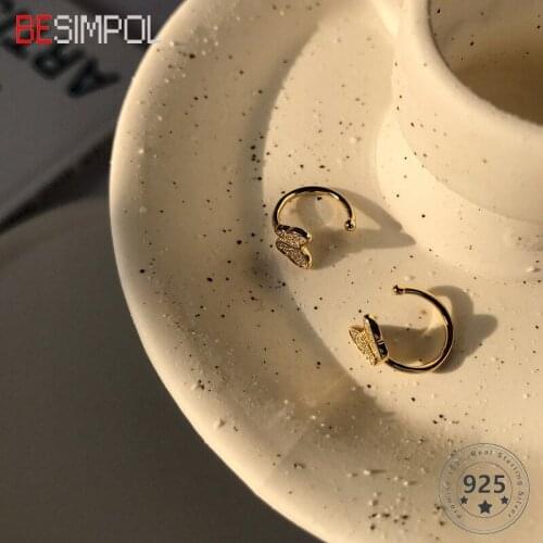 Besimpol Genuine 100% 925 Sterling Silver Clip Earring Delicate Golden Zircon Butterfly Earrings For Women Luxury Fine Jewelry