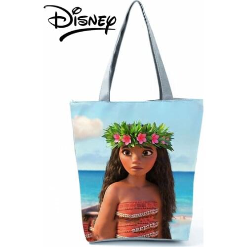 Disney Moana Handbags Cartoon Girl Women Shoulder Bag Eco Reusable Shopping Bag High Capacity Travel Beach Bag Blue Casual Tote
